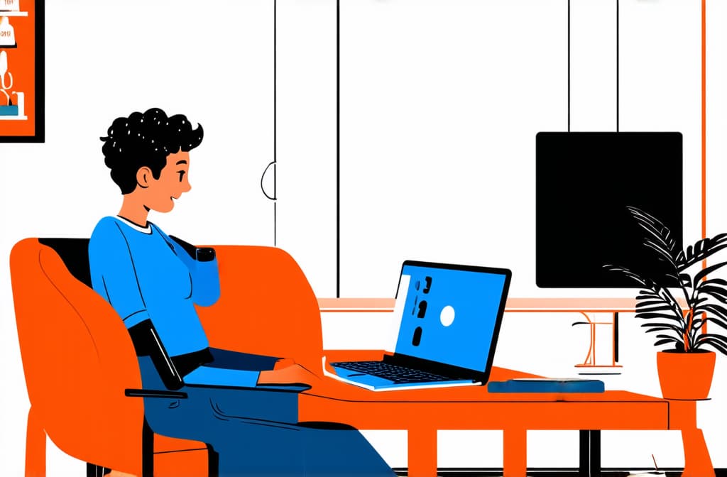  flat illustration, flaticon, (illustration:1.15), work from home.freelance, work online from home.illustrated. ar 3:2, [cory loftis, strobist, pascal campion :: 0.2]