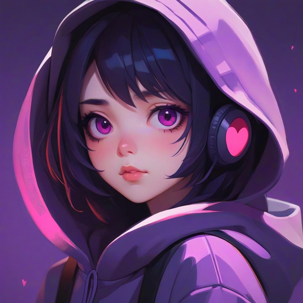  a close up of a person wearing a hoodie, by ilya kuvshinov, serial art, discord profile picture, dark purple, heart eyes, beeple and jeremiah ketner