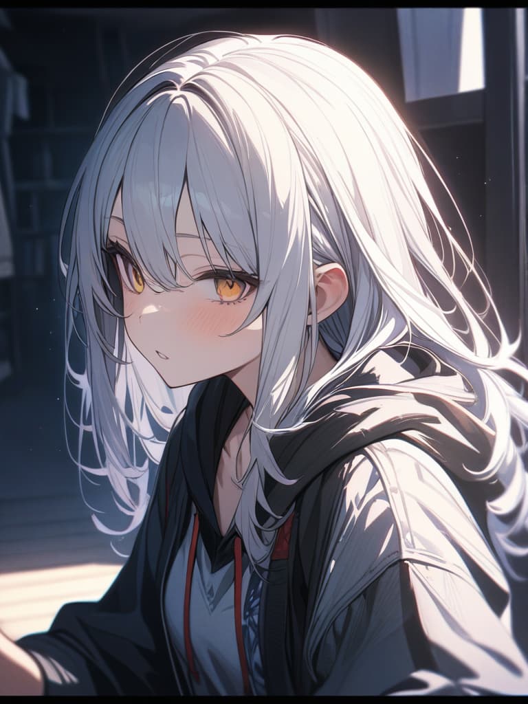  cute, subculture, hoodie, white hair, moe sleeve, odd eye, masterpiece, best quality,8k,ultra detailed,high resolution,an extremely delicate and beautiful,hyper detail