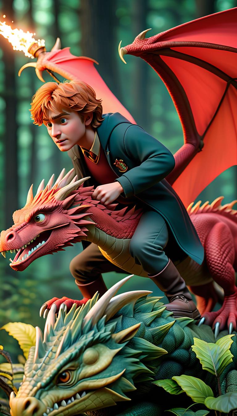  professional 3d model of harry potter and ron weasley riding on a dragon . rendered with octane, the model is highly detailed,dramatic lighting. hyperrealistic, full body, detailed clothing, highly detailed, cinematic lighting, stunningly beautiful, intricate, sharp focus, f/1. 8, 85mm, (centered image composition), (professionally color graded), ((bright soft diffused light)), volumetric fog, trending on instagram, trending on tumblr, HDR 4K, 8K