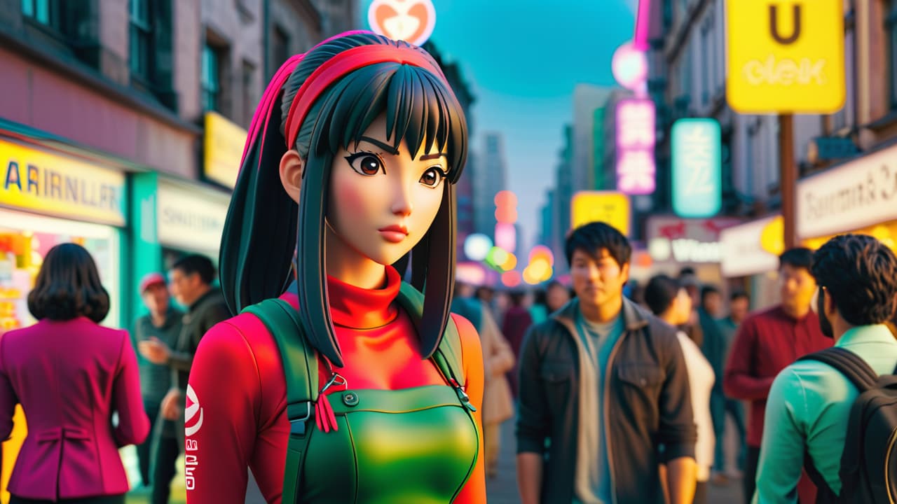  a vibrant anime marketplace scene filled with colorful collectible figurines, detailed artwork, and excited fans browsing, with a focus on a unique anime character showcased prominently among the collectibles, capturing the essence of fandom. hyperrealistic, full body, detailed clothing, highly detailed, cinematic lighting, stunningly beautiful, intricate, sharp focus, f/1. 8, 85mm, (centered image composition), (professionally color graded), ((bright soft diffused light)), volumetric fog, trending on instagram, trending on tumblr, HDR 4K, 8K