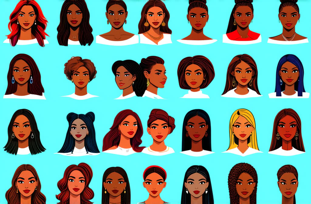  happy international women's day. different beauty. set of different female heads. different races and nationalities. colored hand drawn illustration ar 3:2 {prompt}, maximum details