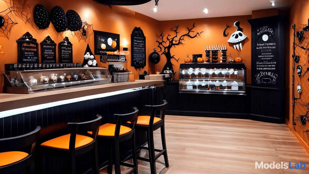  halloween nightmare before christmas themed coffee shop with decorations