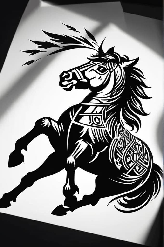  a horse performing a magic trick, (tattoo:1.15), black and white style, hq, hightly detailed, 4k