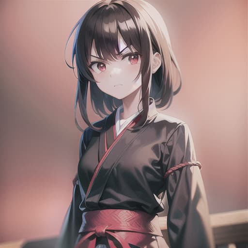  master piece , best quality,japanese clothes, brown hair, red eyes, dragon god, beautiful sister, cool, angry face.