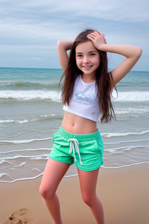   girl wearing shorts playing on beach