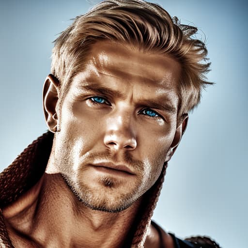 portrait+ style Spartacus actor blonde hunk dude face