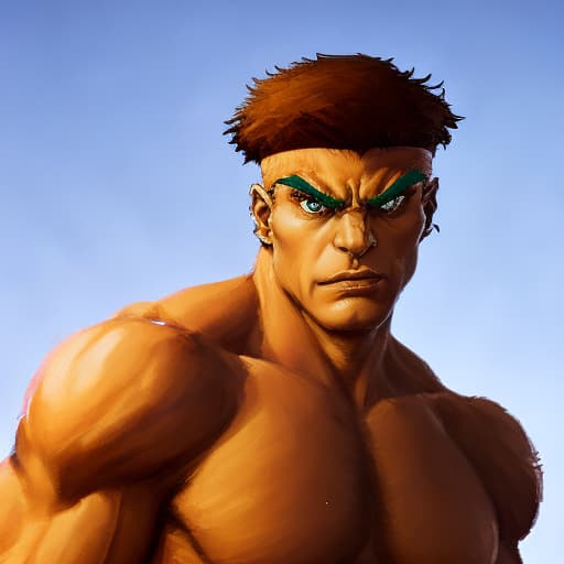 portrait+ style Street fighter actor queer brunette hunk dude face