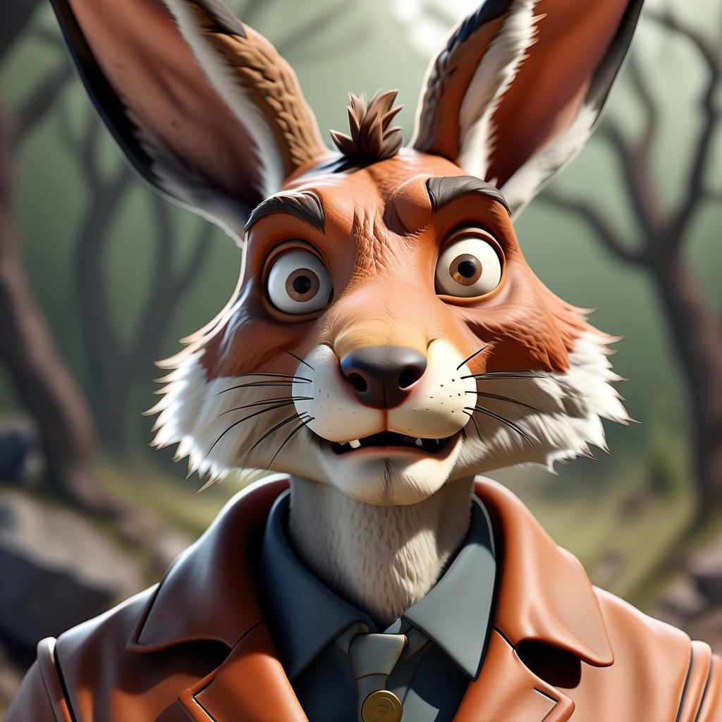  man a cross between hare and fox, miner, one, human face