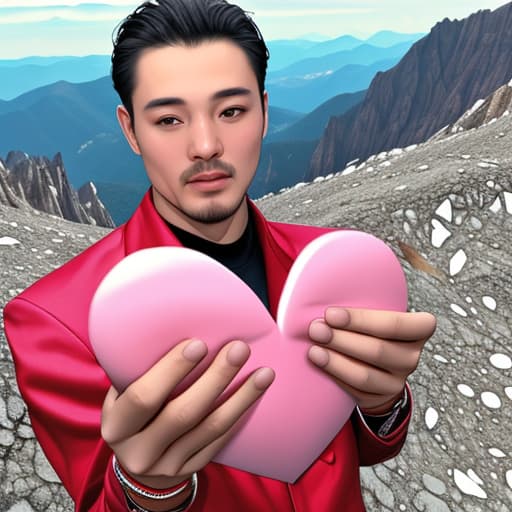  Bonuz GH holding a heart in his hands on a mountain