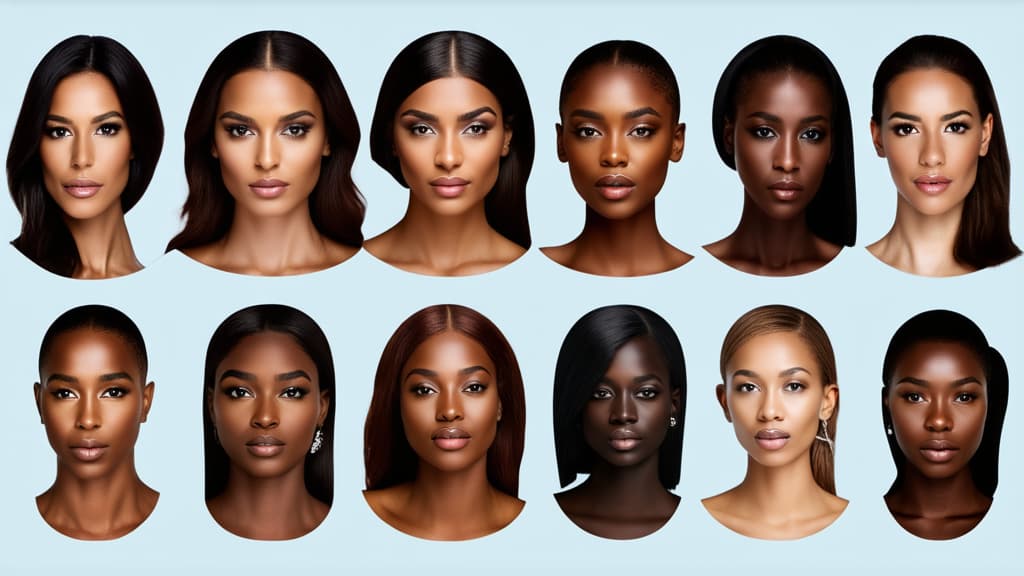  different beauty. set of different female heads on light background. different races and nationalities. ar 16:9, (natural skin texture), highly detailed face, depth of field, hyperrealism, soft light, muted colors