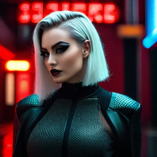  ultra realistic close up portrait ((beautiful pale cyberpunk female with heavy black eyeliner)), blue eyes, shaved side haircut, hyper detail, cinematic lighting, magic neon, dark red city, canon eos r3, nikon, f/1.4, iso 200, 1/160s, 8k, raw, unedited, symmetrical balance, in frame, 8k hyperrealistic, full body, detailed clothing, highly detailed, cinematic lighting, stunningly beautiful, intricate, sharp focus, f/1. 8, 85mm, (centered image composition), (professionally color graded), ((bright soft diffused light)), volumetric fog, trending on instagram, trending on tumblr, HDR 4K, 8K