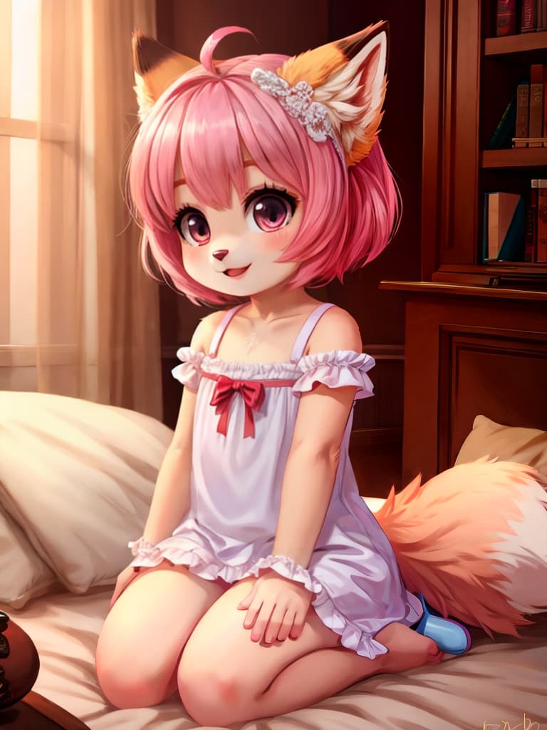  really beautiful young fox young woman in a satin. very young. underage. short pink hair