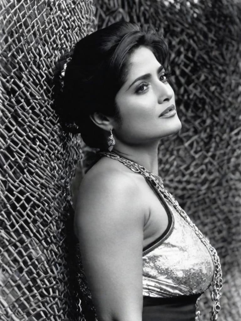  A young Selma Hayek, no clothes, posing in various sensual positions