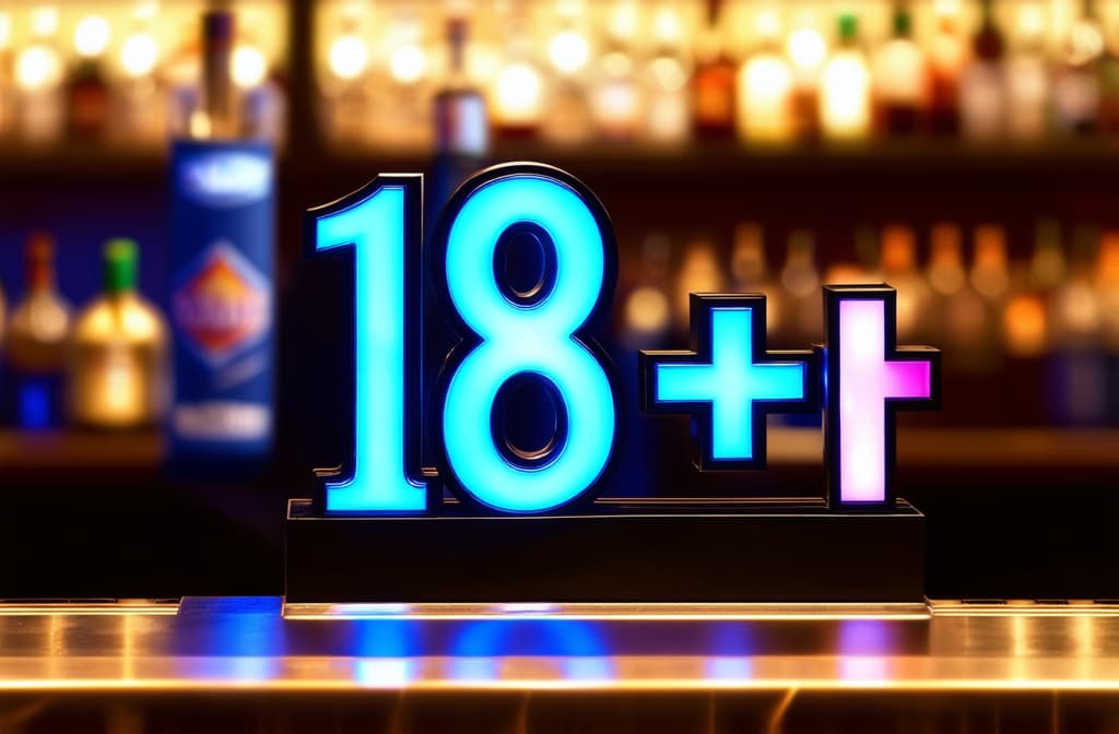  closeup on 3d letters "18+" at bar counter, alcohol bottle blurred in background ar 3:2 {prompt}, maximum details