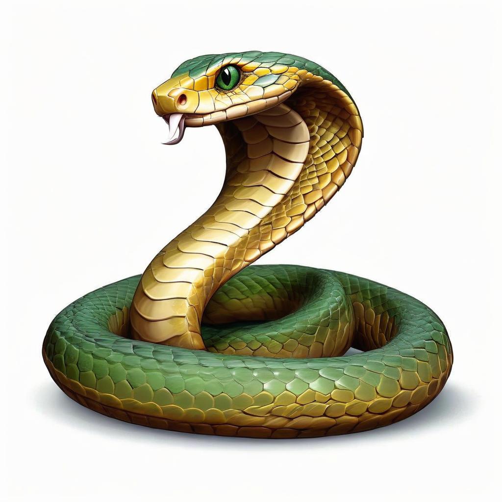  a dark green snake with detailed scaly skin and a piercing yellow eye sits like a full length statue so that it can be seen entirely