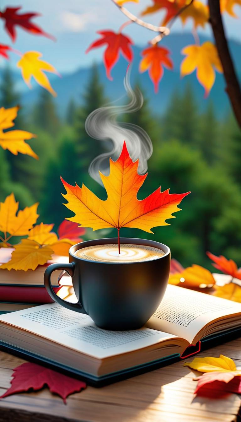  professional 3d model of autumn tree leaves with cup of coffee and books . rendered with octane, the model is highly detailed,dramatic lighting. hyperrealistic, full body, detailed clothing, highly detailed, cinematic lighting, stunningly beautiful, intricate, sharp focus, f/1. 8, 85mm, (centered image composition), (professionally color graded), ((bright soft diffused light)), volumetric fog, trending on instagram, trending on tumblr, HDR 4K, 8K