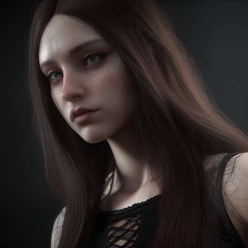  girl, gothic, long brown hair, long black sharp nails, shot 35 mm, realism, octane render, 8k, trending on artstation, 35 mm camera, unreal engine, hyper detailed, photo realistic maximum detail, volumetric light, realistic matte painting, hyper photorealistic, trending on artstation, ultra detailed, realistic