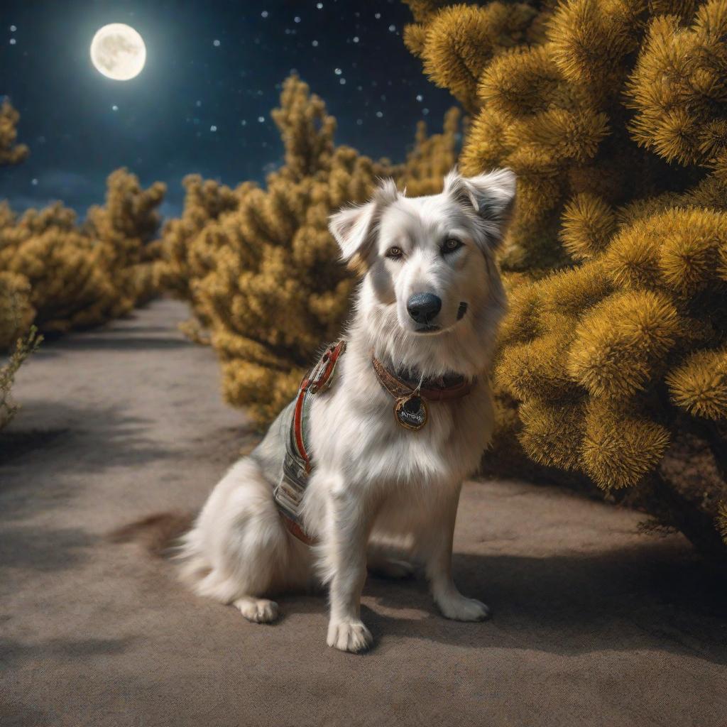  a view of Earth from space as it becomes smaller, with a joyful dog in the foreground hyperrealistic, full body, detailed clothing, highly detailed, cinematic lighting, stunningly beautiful, intricate, sharp focus, f/1. 8, 85mm, (centered image composition), (professionally color graded), ((bright soft diffused light)), volumetric fog, trending on instagram, trending on tumblr, HDR 4K, 8K