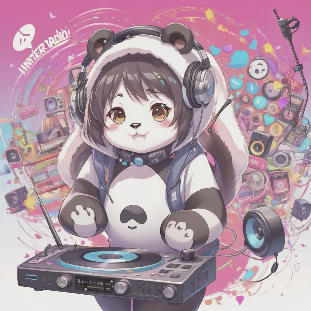  anime artwork internet radio logo, panda, kawaii radio . anime style, key visual, vibrant, studio anime, highly detailed