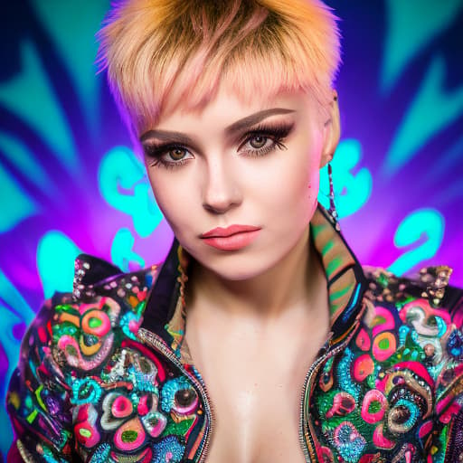 portrait+ style Russian LGBT queer singer blonde female face