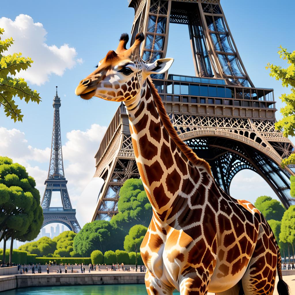  a giraffe in front of eiffel tower, award winning, professional, highly detailed, masterpiece