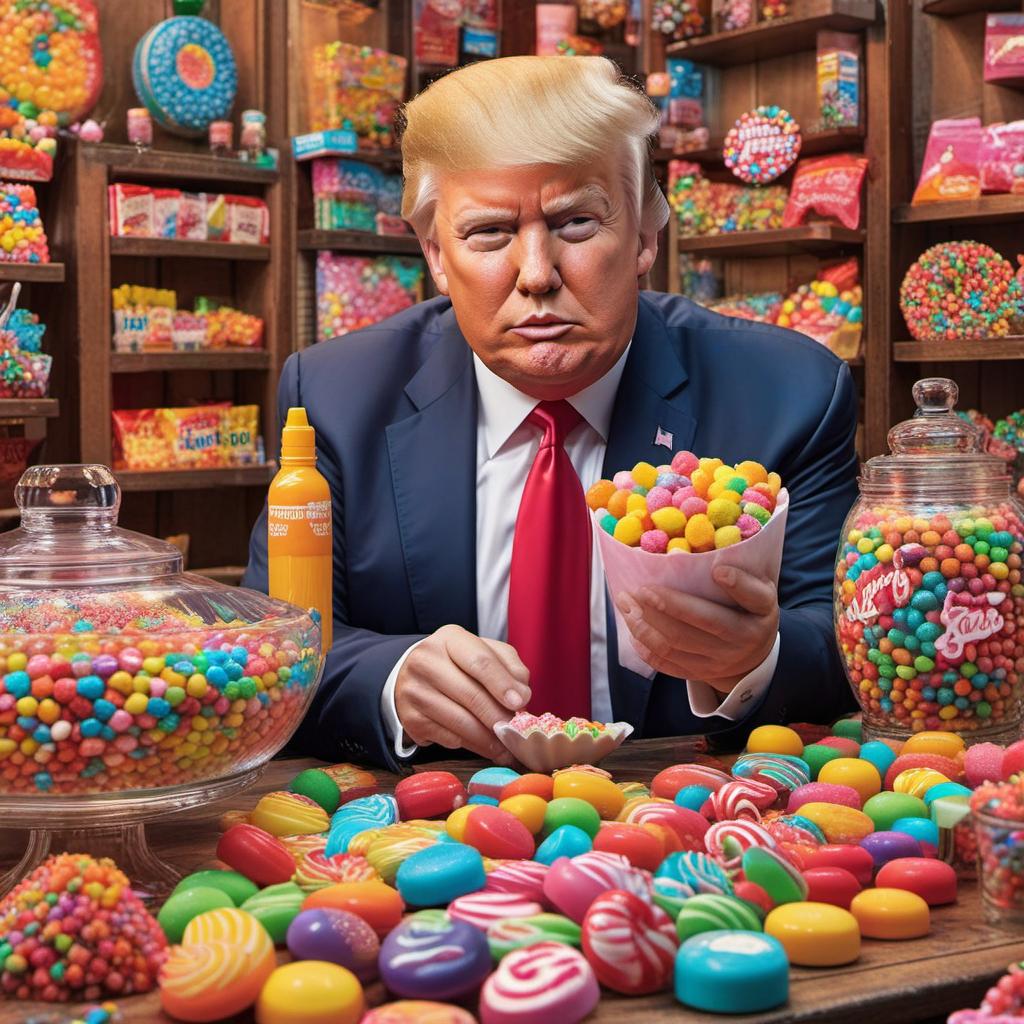  donald trump in a candy shop, profile image style