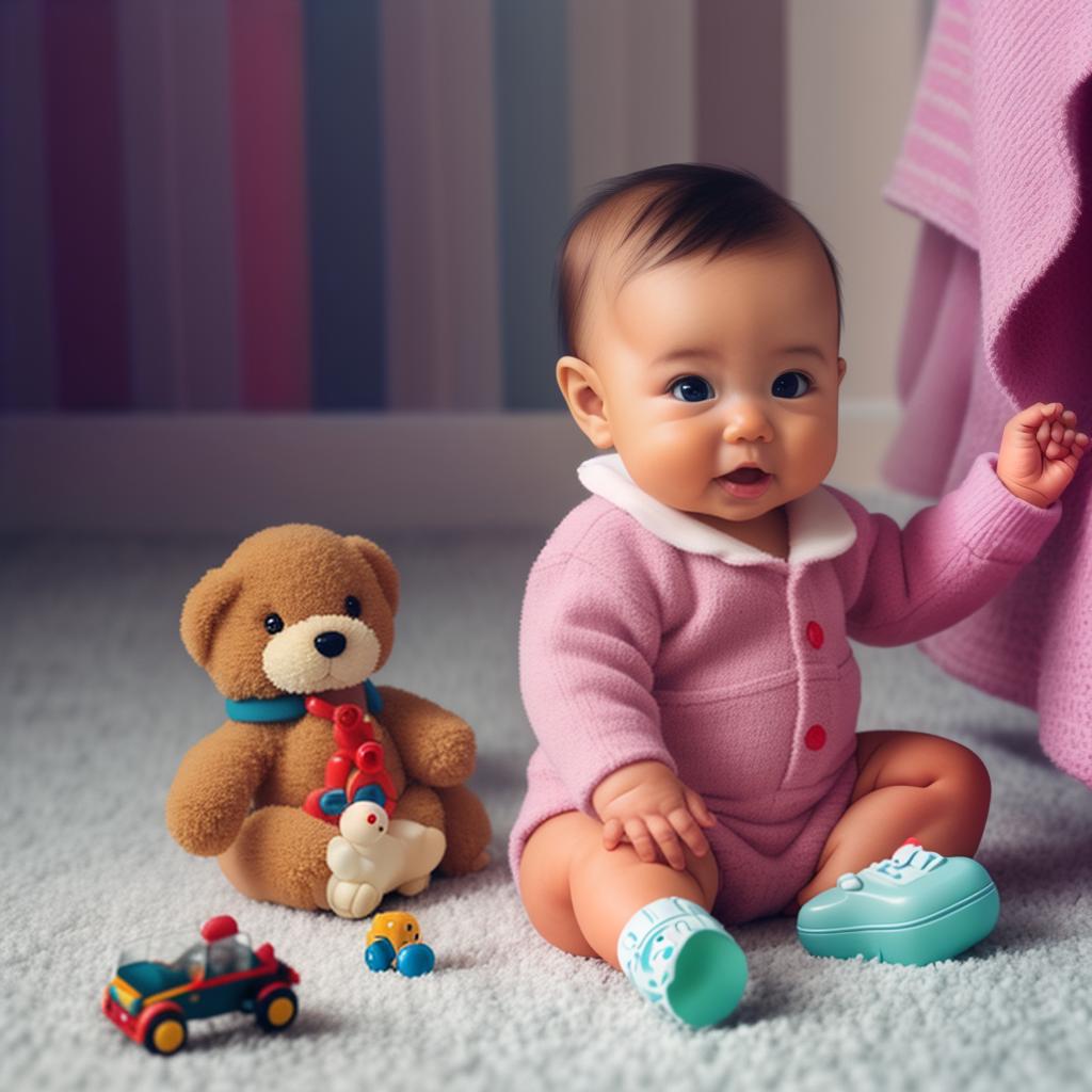  baby playing with toys hyperrealistic, full body, detailed clothing, highly detailed, cinematic lighting, stunningly beautiful, intricate, sharp focus, f/1. 8, 85mm, (centered image composition), (professionally color graded), ((bright soft diffused light)), volumetric fog, trending on instagram, trending on tumblr, HDR 4K, 8K