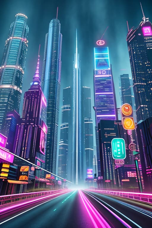  Generate a futuristic cityscape with towering skyscrapers, flying cars, and neon lights, depicting a bustling metropolis of the future. hyperrealistic, full body, detailed clothing, highly detailed, cinematic lighting, stunningly beautiful, intricate, sharp focus, f/1. 8, 85mm, (centered image composition), (professionally color graded), ((bright soft diffused light)), volumetric fog, trending on instagram, trending on tumblr, HDR 4K, 8K