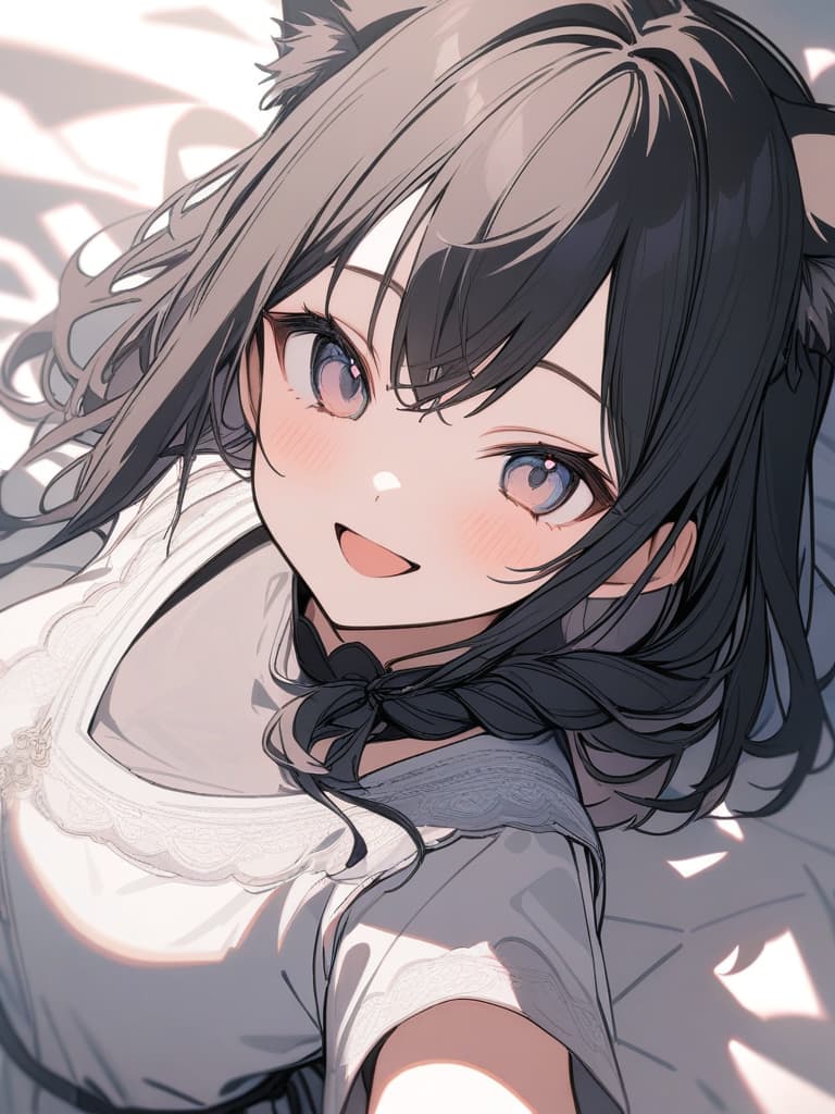  black hair, short hair, smiling, cute, gradation, braid ears, first blue, fox ears, whole body, virtual, vocaloid, tongue pero, masterpiece, best quality,8k,ultra detailed,high resolution,an extremely delicate and beautiful,hyper detail