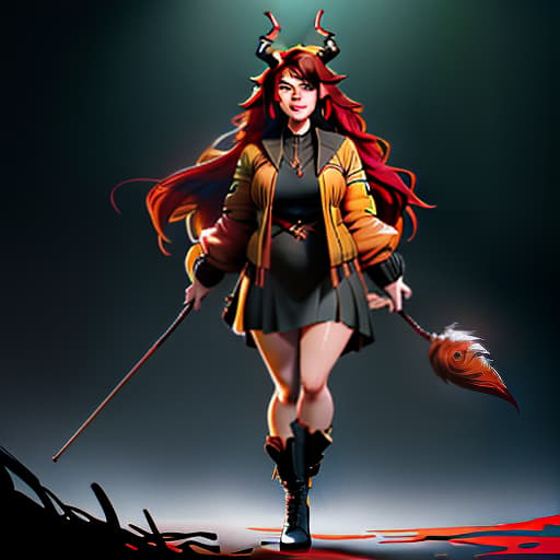  A young Tiffling girl with vividly red skin, dark russet hair gathered in an unkempt clump, black ears with bright yellow eyes, a small nose, and plump lips. She is a trickster so she walks in dark, beautiful open clothing. Her twisted ram's horns are black, with red tips, a small scar below one eye. hyperrealistic, full body, detailed clothing, highly detailed, cinematic lighting, stunningly beautiful, intricate, sharp focus, f/1. 8, 85mm, (centered image composition), (professionally color graded), ((bright soft diffused light)), volumetric fog, trending on instagram, trending on tumblr, HDR 4K, 8K