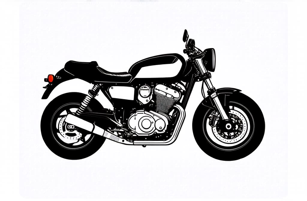  contour, very simple image in one unbroken black ink line, single line of motorcycle, engraving illustration, icon isolated on white background ar 3:2 using a single continuous black line ink brushon white background, drawing should be created without lifting the pen, recognizable features of motorcycle, engraving illustration, icon isolated on white background ar 3:2 in one unbroken line