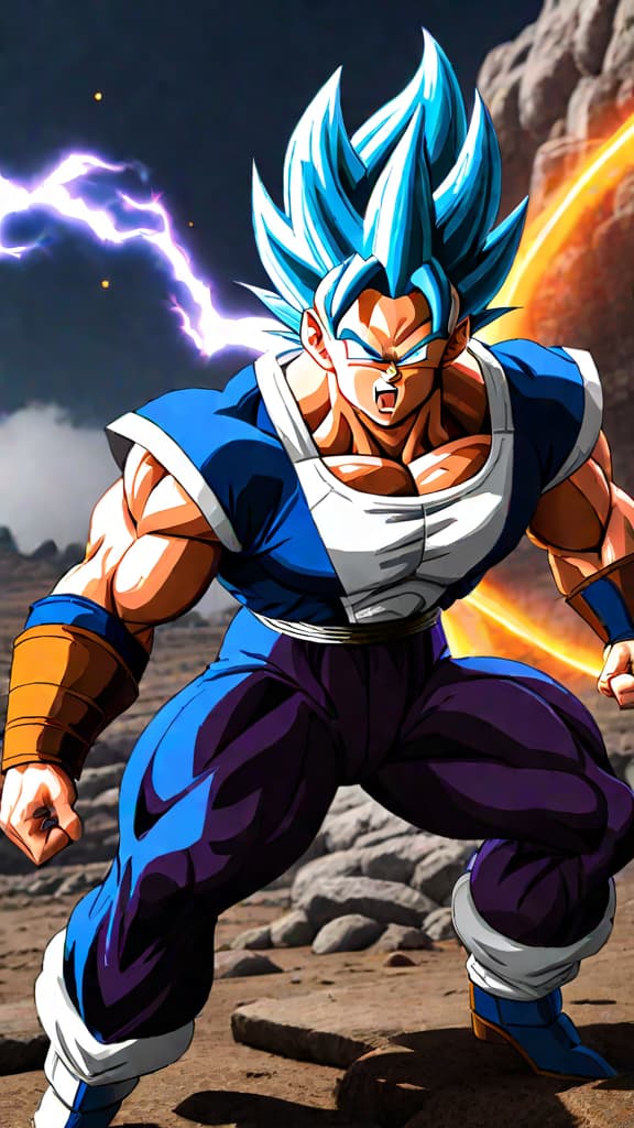  dragon ball z: vegeta's ultra ego surpassing goku's ultra instinct in a fierce battle of power. hyperrealistic, full body, detailed clothing, highly detailed, cinematic lighting, stunningly beautiful, intricate, sharp focus, f/1. 8, 85mm, (centered image composition), (professionally color graded), ((bright soft diffused light)), volumetric fog, trending on instagram, trending on tumblr, HDR 4K, 8K