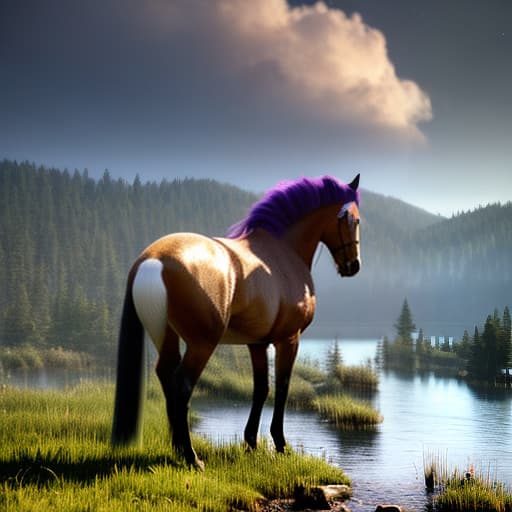 redshift style Poney com o cabelo roxo claro cacheado hyperrealistic, full body, detailed clothing, highly detailed, cinematic lighting, stunningly beautiful, intricate, sharp focus, f/1. 8, 85mm, (centered image composition), (professionally color graded), ((bright soft diffused light)), volumetric fog, trending on instagram, trending on tumblr, HDR 4K, 8K