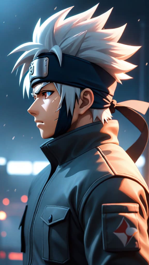  anime art: kakashi hatake, the sixth hokage, embodies strength in heart and mind, leading konoha into a new era. hyperrealistic, full body, detailed clothing, highly detailed, cinematic lighting, stunningly beautiful, intricate, sharp focus, f/1. 8, 85mm, (centered image composition), (professionally color graded), ((bright soft diffused light)), volumetric fog, trending on instagram, trending on tumblr, HDR 4K, 8K