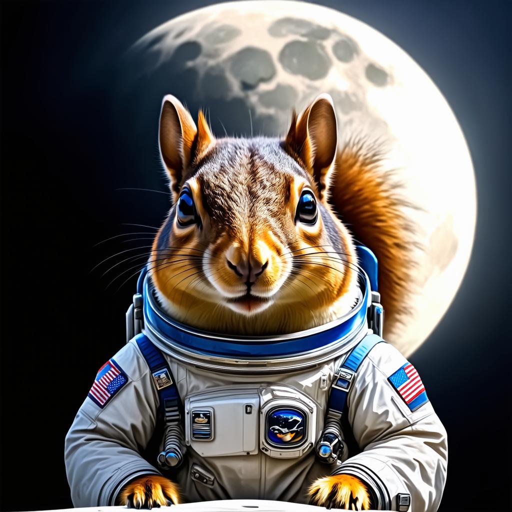  squirrel in a spacesuit against the background of the moon, (natural skin texture, hyperrealism, soft light, muted colors), epic realistic, rutkowski