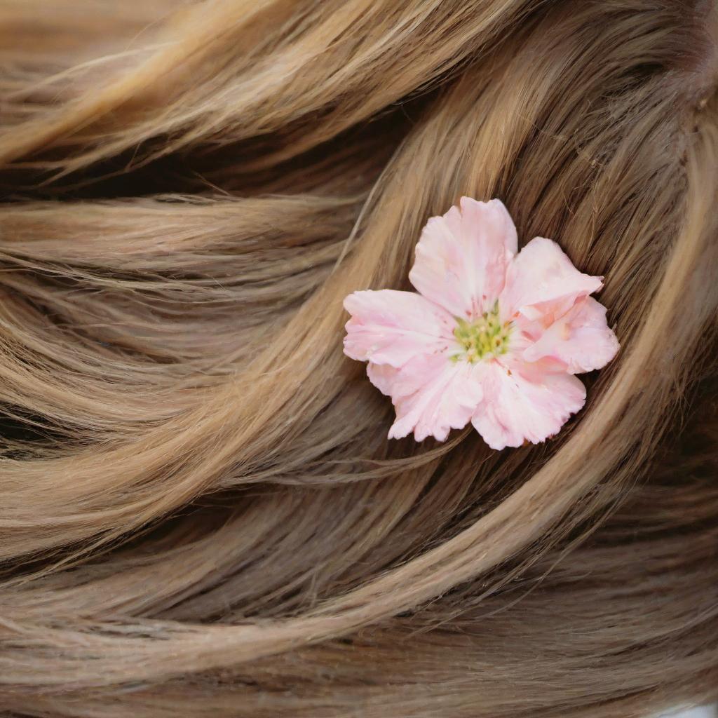  cinematic photo a flower in incredibly beautiful female hair. you can only see the hair, you can't see the face. . 35mm photograph, film, bokeh, professional, 4k, highly detailed, film photography style