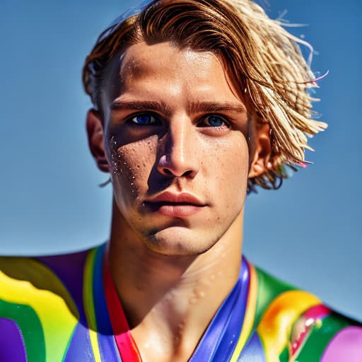 portrait+ style Hungarian LGBT queer swimmer blonde hunk dude face