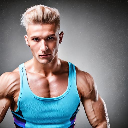 portrait+ style Russian LGBT queer fitness trainer blonde hunk dude face