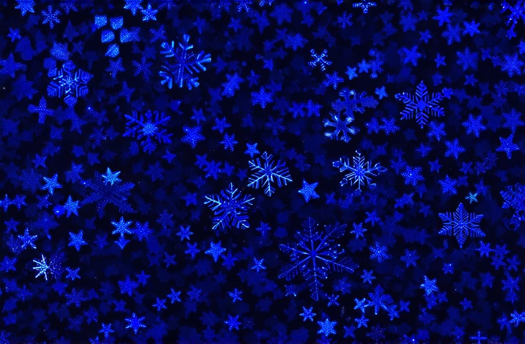  shimmering snowflakes on a dark blue background ar 3:2 {prompt}, maximum details