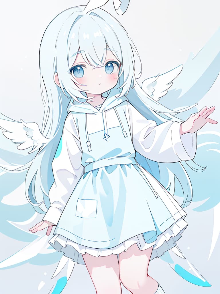  light blue, white, pale color, stale, hoodie, arm cover, loose socks, thick bottom, apron, angel area, downer, subculture, light blue jersey., masterpiece, best quality,8k,ultra detailed,high resolution,an extremely delicate and beautiful,hyper detail