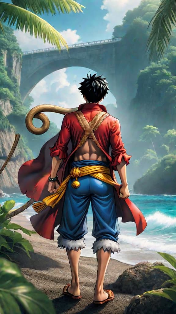  anime art: monkey d. luffy discovers one piece, sparking a revolution and transforming the pirate era. hyperrealistic, full body, detailed clothing, highly detailed, cinematic lighting, stunningly beautiful, intricate, sharp focus, f/1. 8, 85mm, (centered image composition), (professionally color graded), ((bright soft diffused light)), volumetric fog, trending on instagram, trending on tumblr, HDR 4K, 8K