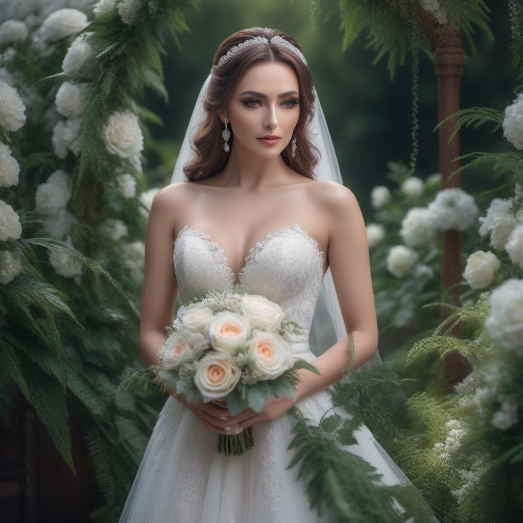  The beautiful bride hyperrealistic, full body, detailed clothing, highly detailed, cinematic lighting, stunningly beautiful, intricate, sharp focus, f/1. 8, 85mm, (centered image composition), (professionally color graded), ((bright soft diffused light)), volumetric fog, trending on instagram, trending on tumblr, HDR 4K, 8K