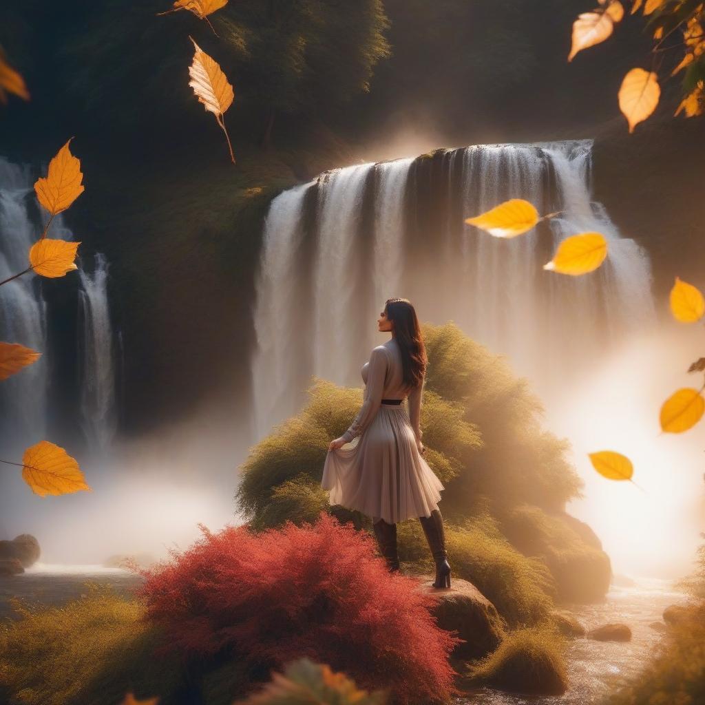  Waterfall hyperrealistic, full body, detailed clothing, highly detailed, cinematic lighting, stunningly beautiful, intricate, sharp focus, f/1. 8, 85mm, (centered image composition), (professionally color graded), ((bright soft diffused light)), volumetric fog, trending on instagram, trending on tumblr, HDR 4K, 8K