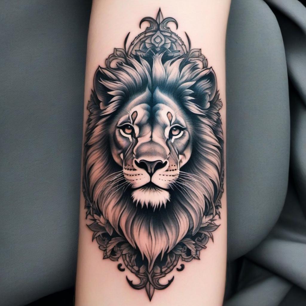  Tattoo of a lion surrounded by a dragon