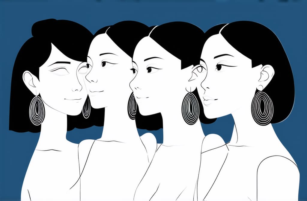  flat illustration, flaticon, (illustration:1.15), group of women with big earrings. sisterhood concept. illustrations of 6 women with white skin color who stand close to each other ar 3:2, [cory loftis, strobist, pascal campion :: 0.2]