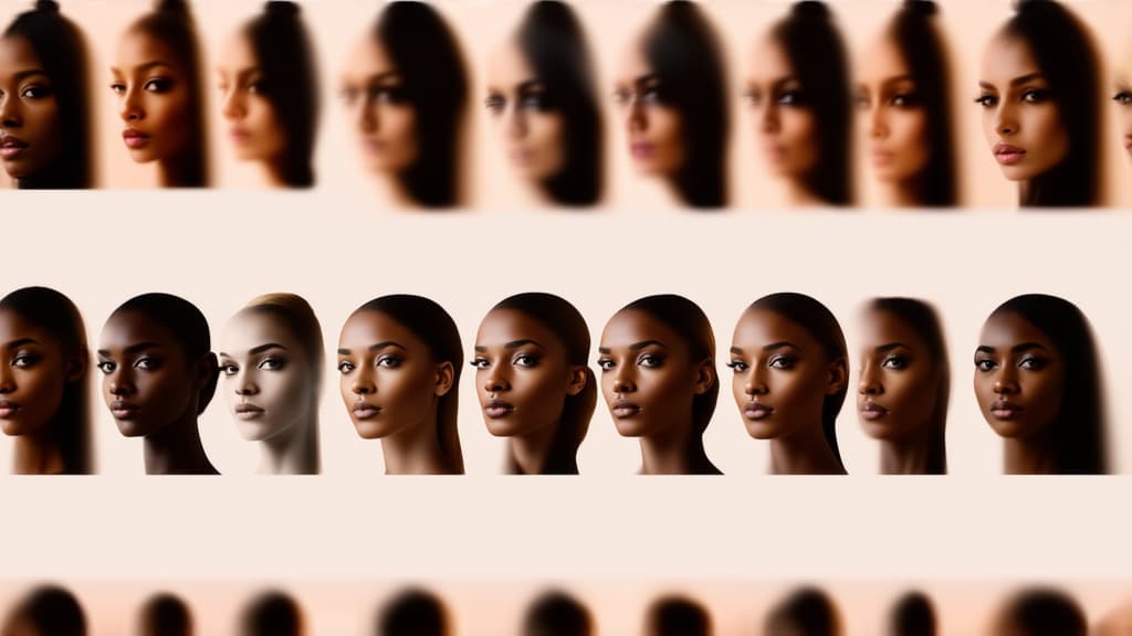  different beauty. set of different female heads on light background. different races and nationalities. ar 16:9, (natural skin texture), highly detailed face, depth of field, hyperrealism, soft light, muted colors