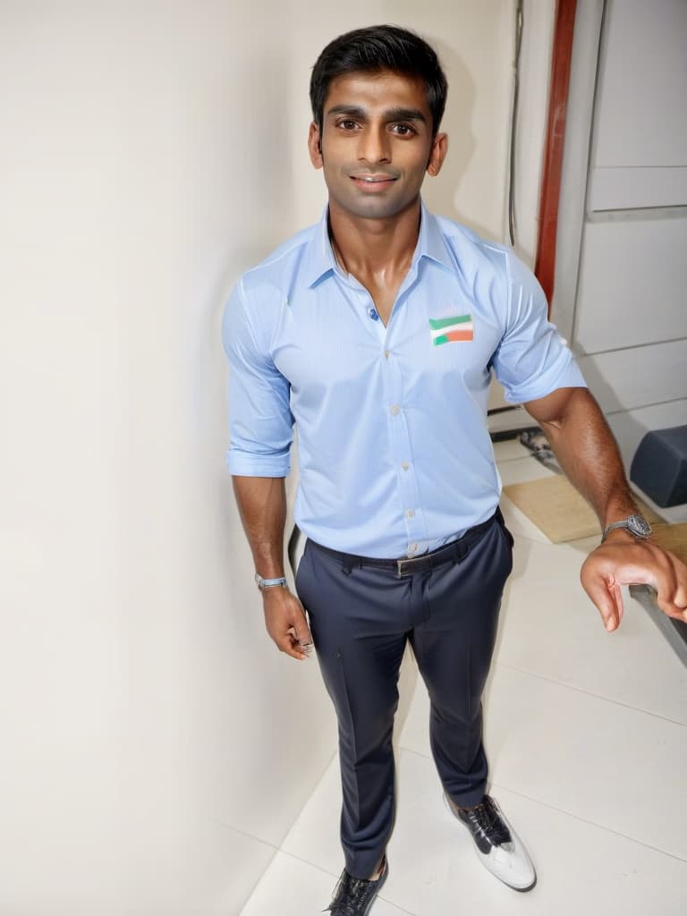  a handsome muscular indian man with clean shaved face competing at the olympics