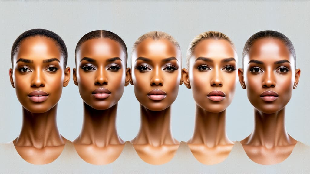  different beauty. set of different female heads on light background. different races and nationalities. ar 16:9, (natural skin texture), highly detailed face, depth of field, hyperrealism, soft light, muted colors