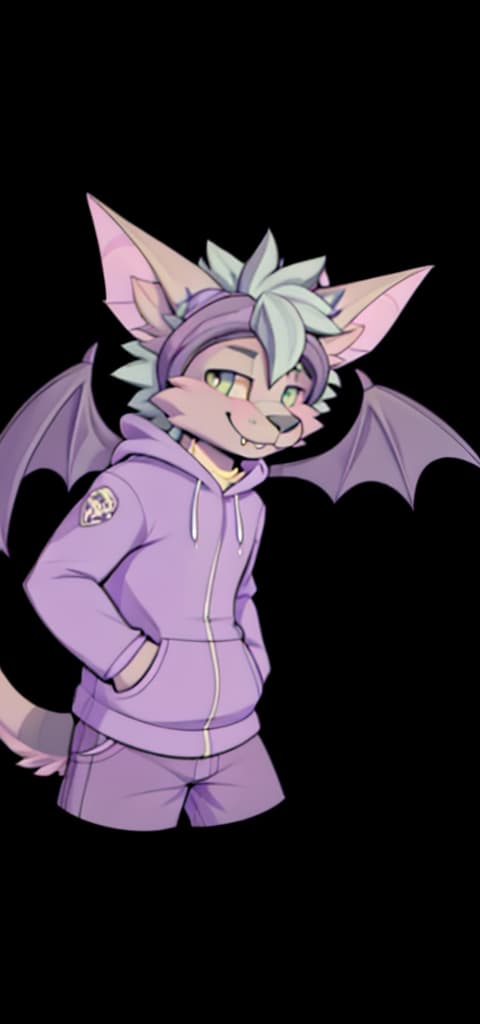  cool fluffy bat guy with bat wings and a bat tail, (sci fi:1.1)